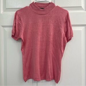 August Silk Pink Short Sleeve Mock Neck Silk Women's Knit Sweater Blouse Top
